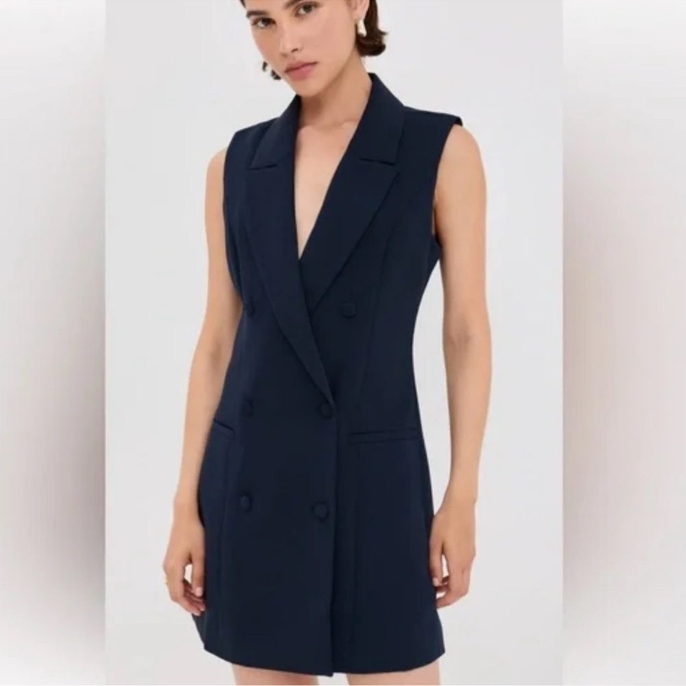 NWOT Good American Luxe Suiting Executive Sleevleess Blue Blazer Dress Size 2X